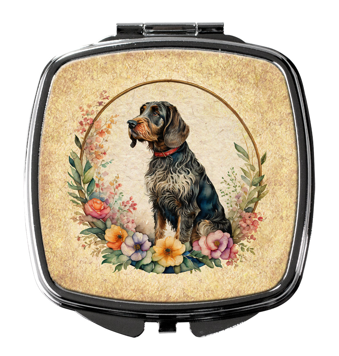 DAC2143SCM 3 x 2.75 in. German Wirehaired Pointer & Flowers Compact Mirror