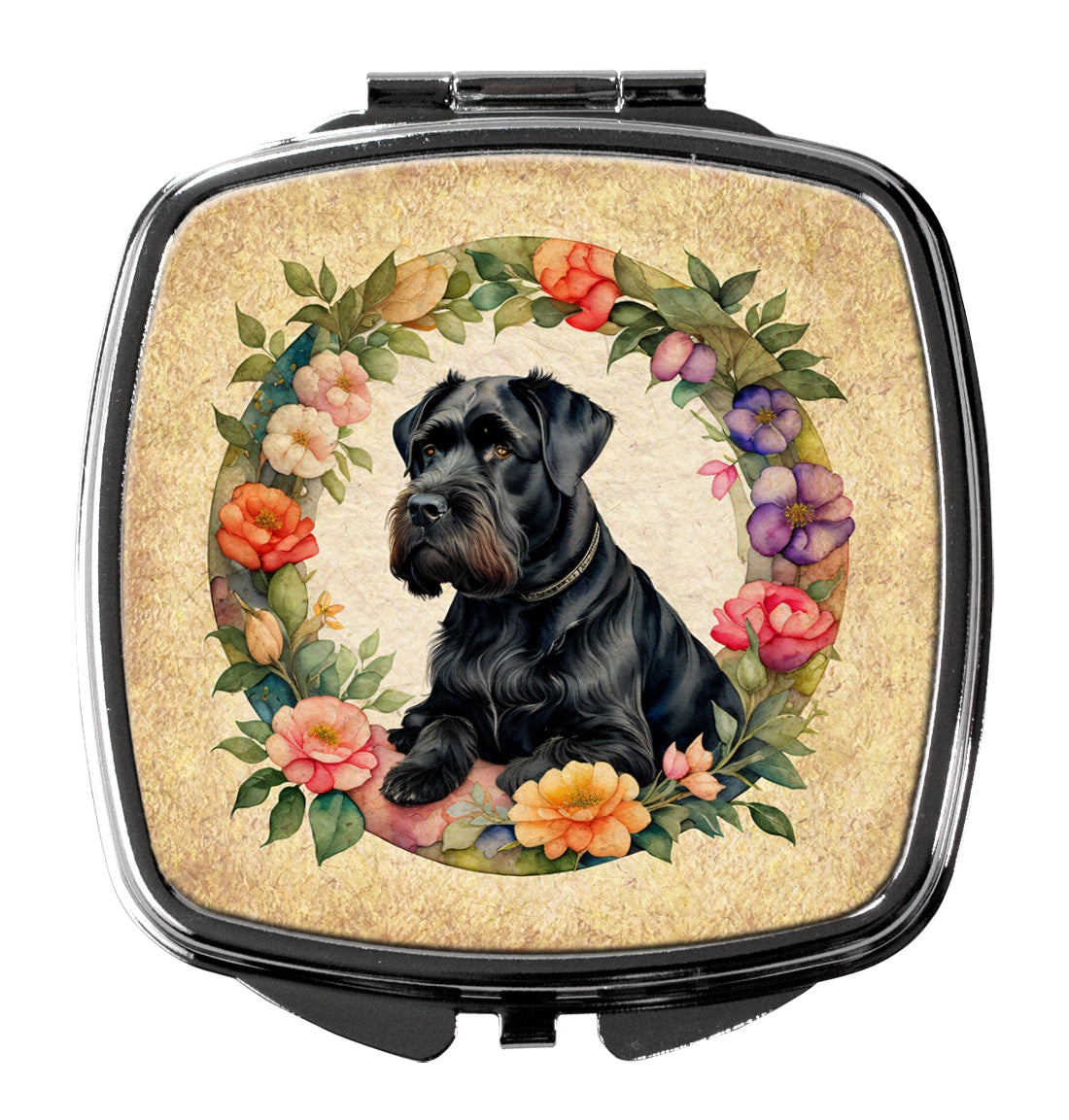 DAC2144SCM 3 x 2.75 in. Giant Schnauzer & Flowers Compact Mirror