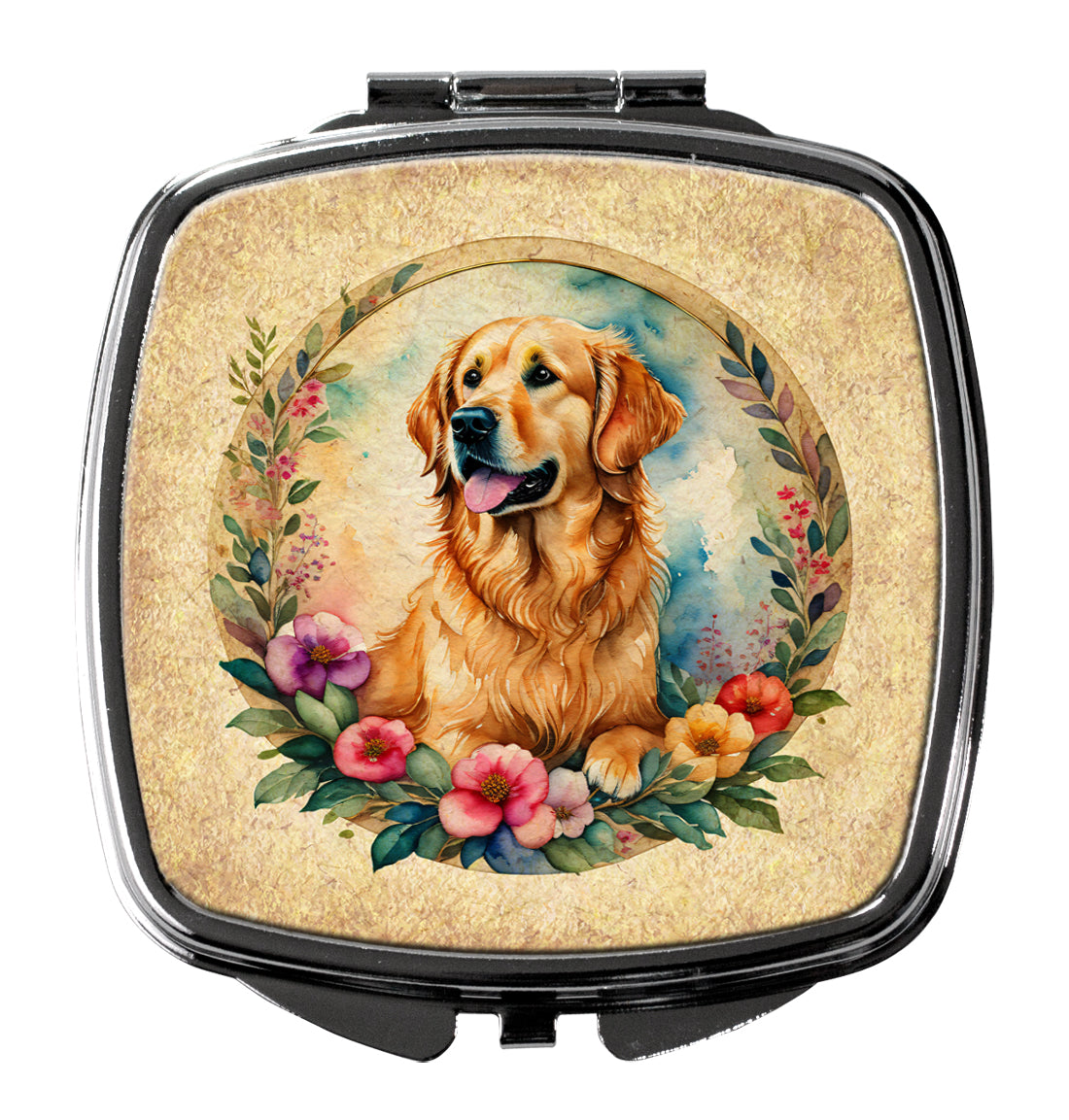 DAC2146SCM 3 x 2.75 in. Golden Retriever & Flowers Compact Mirror