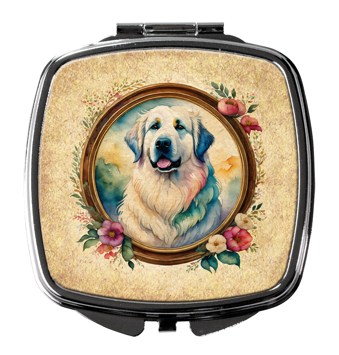 3 x 2.75 in. Great Pyrenees & Flowers Compact Mirror