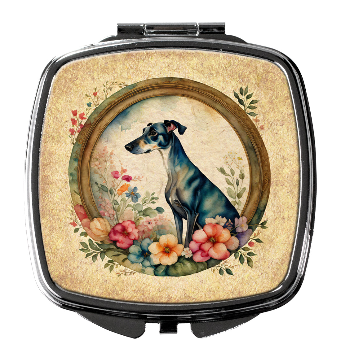 3 x 2.75 in. Greyhound & Flowers Compact Mirror