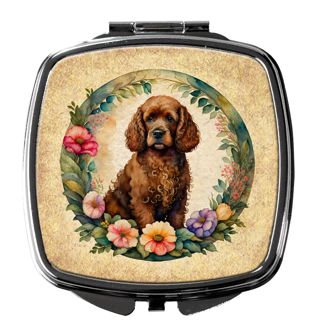 DAC2155SCM 3 x 2.75 in. Irish Water Spaniel & Flowers Compact Mirror