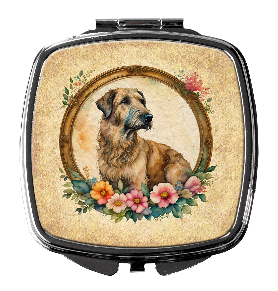 3 x 2.75 in. Irish Wolfhound & Flowers Compact Mirror