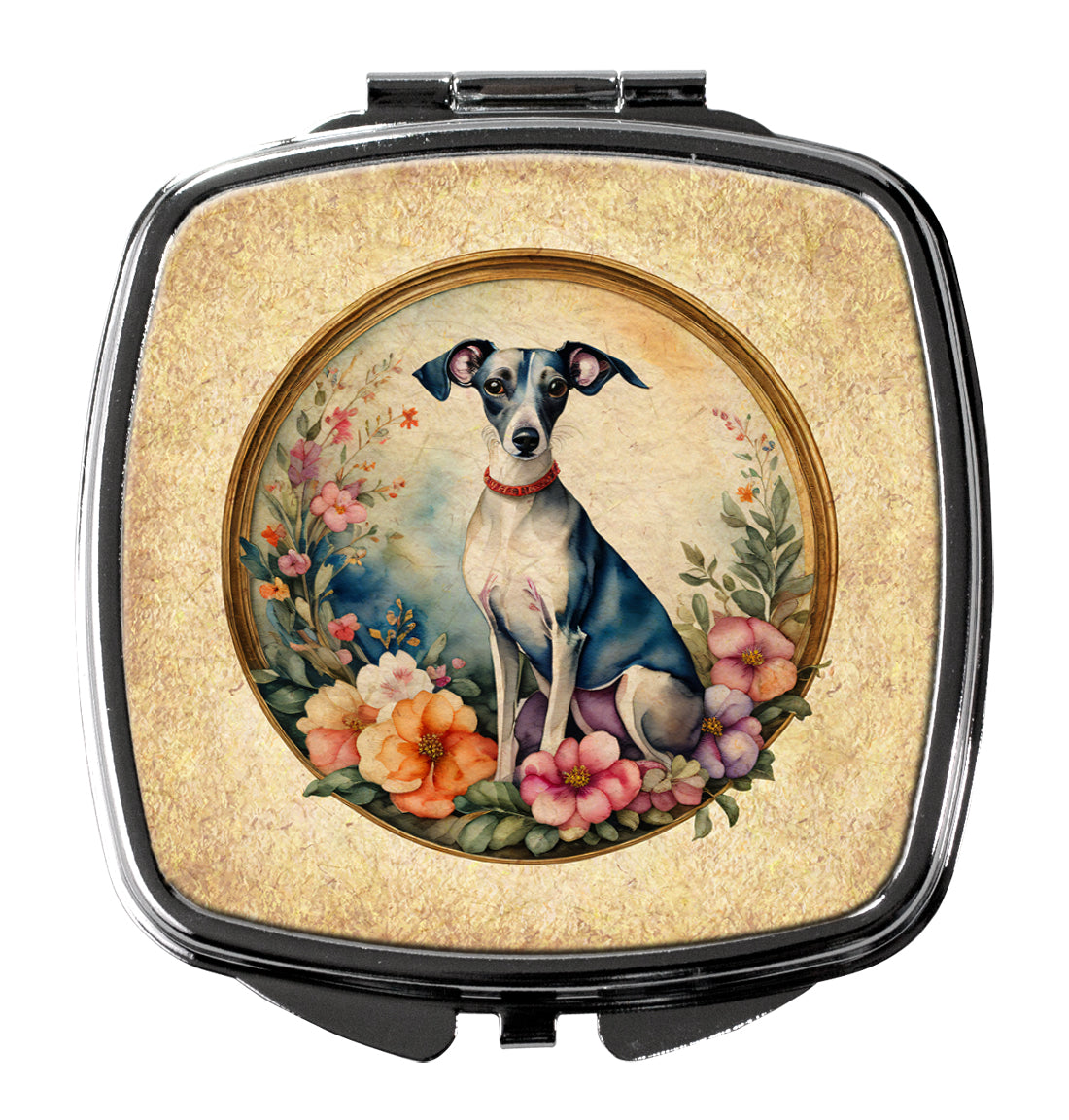 3 x 2.75 in. Italian Greyhound & Flowers Compact Mirror