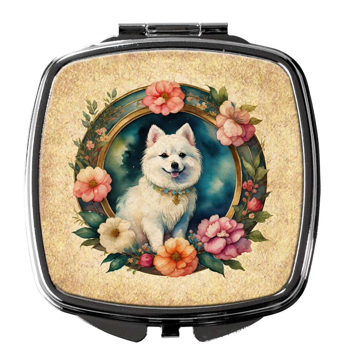 DAC2159SCM 3 x 2.75 in. Japanese Spitz & Flowers Compact Mirror