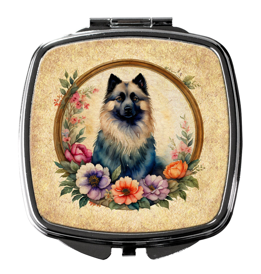 DAC2160SCM 3 x 2.75 in. Keeshond & Flowers Compact Mirror