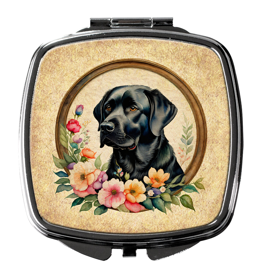 DAC2162SCM 3 x 2.75 in. Black Labrador Retriever & Flowers Compact Mirror