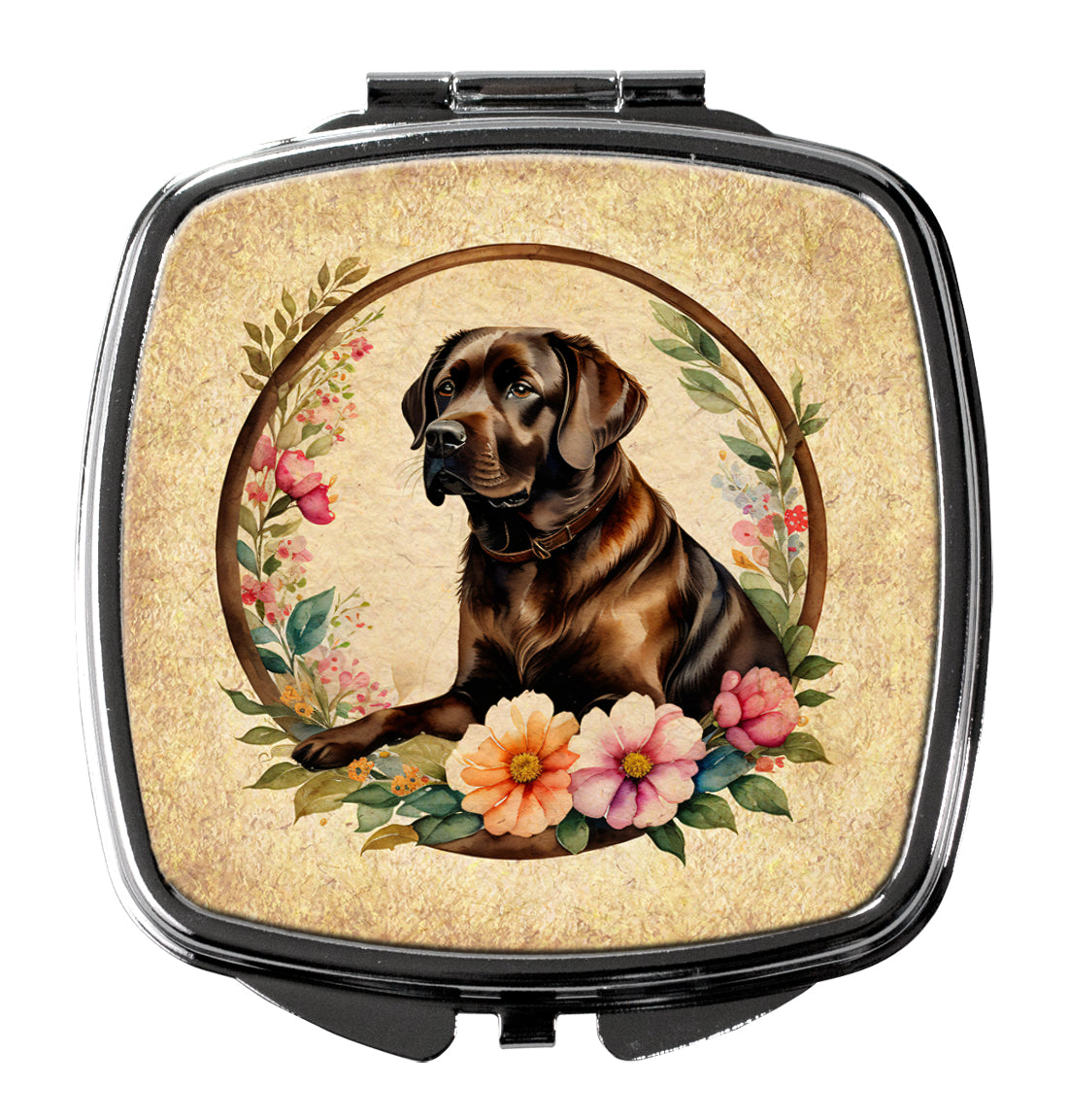 DAC2163SCM 3 x 2.75 in. Chocolate Labrador Retriever & Flowers Compact Mirror