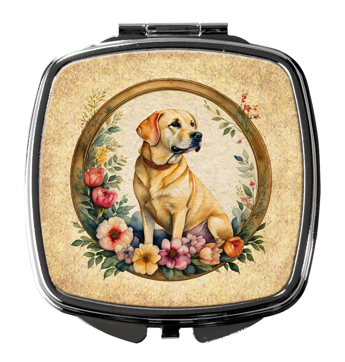 DAC2164SCM 3 x 2.75 in. Yellow Labrador Retriever & Flowers Compact Mirror
