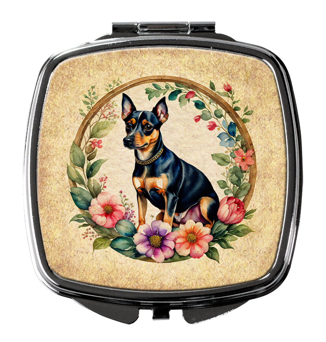 DAC2172SCM 3 x 2.75 in. Miniature Pinscher & Flowers Compact Mirror