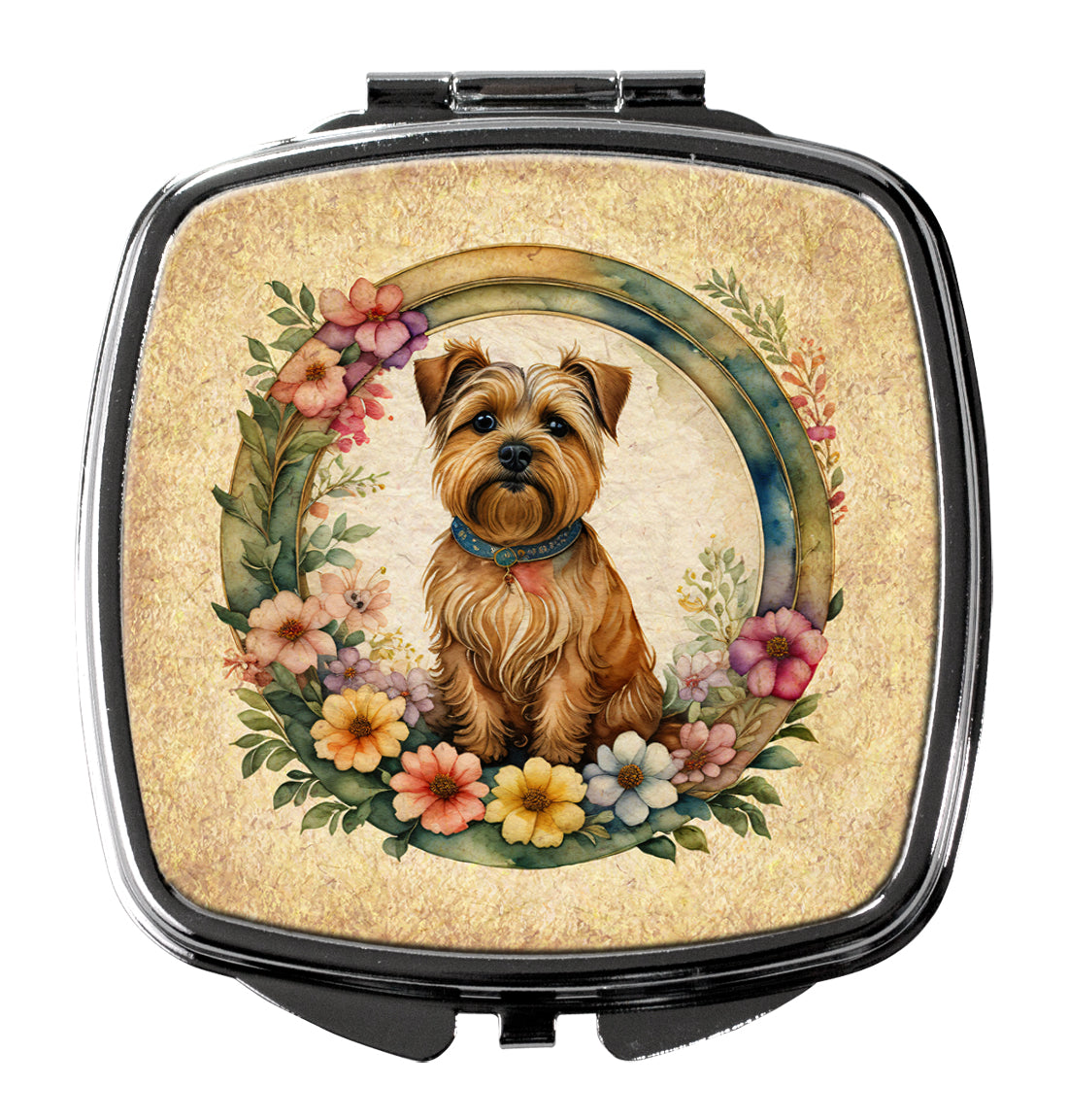 DAC2174SCM 3 x 2.75 in. Norfolk Terrier & Flowers Compact Mirror