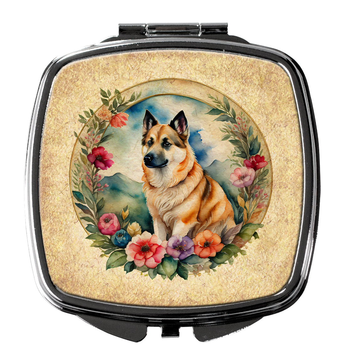 DAC2175SCM 3 x 2.75 in. Norwegian Buhund & Flowers Compact Mirror