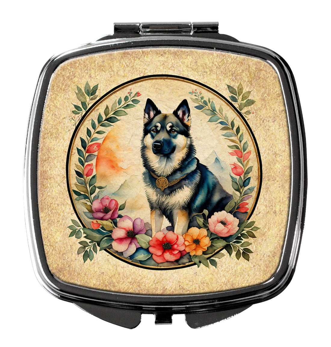 DAC2176SCM 3 x 2.75 in. Norwegian Elkhound & Flowers Compact Mirror