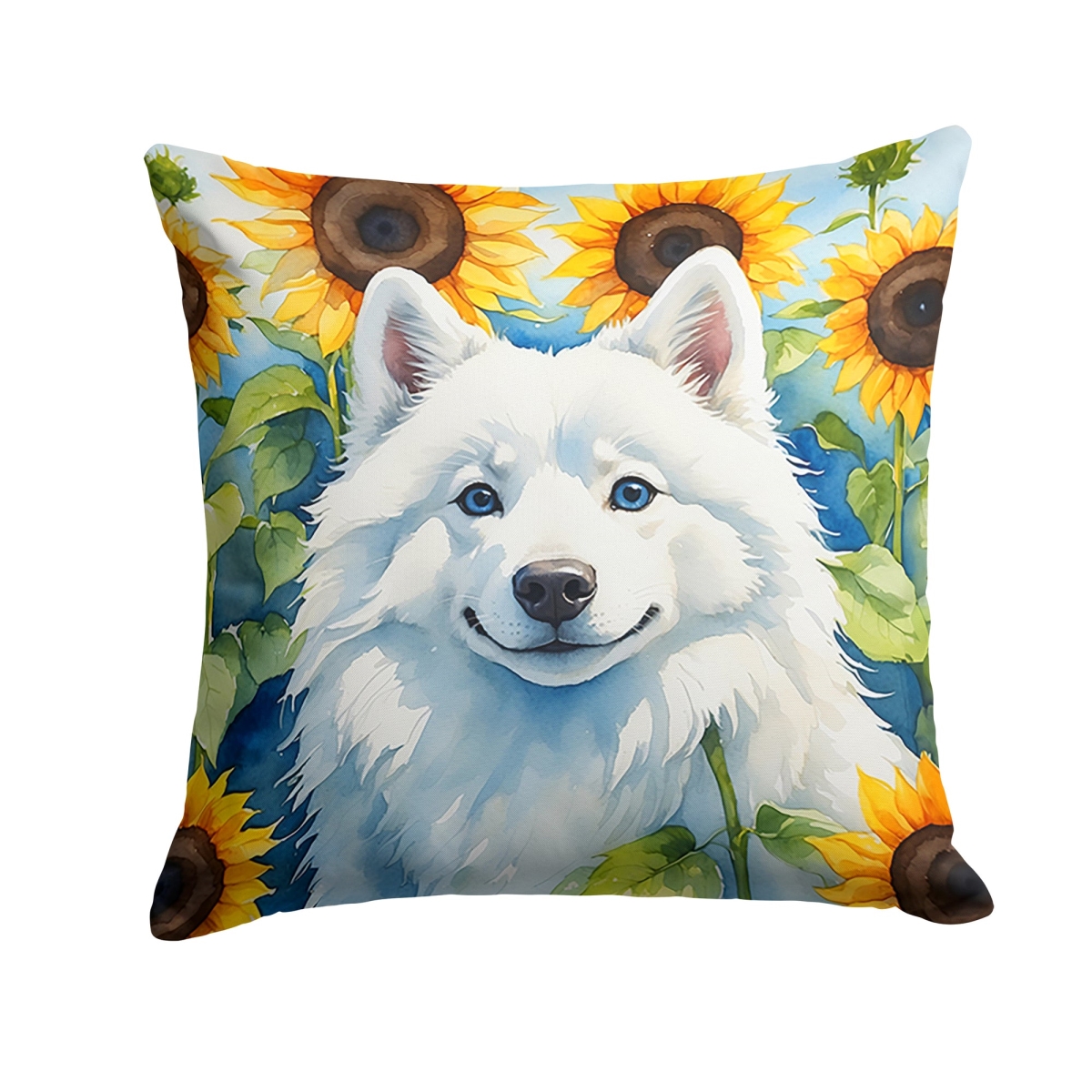 14 x 14 in. American Eskimo in Sunflowers Throw Pillow