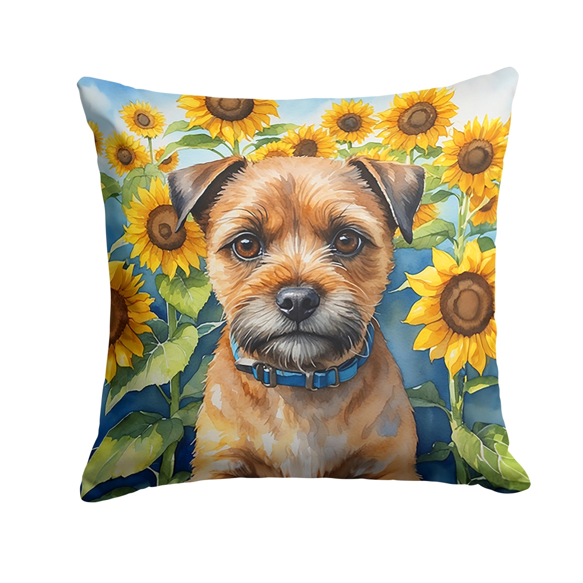 14 x 14 in. Border Terrier in Sunflowers Throw Pillow