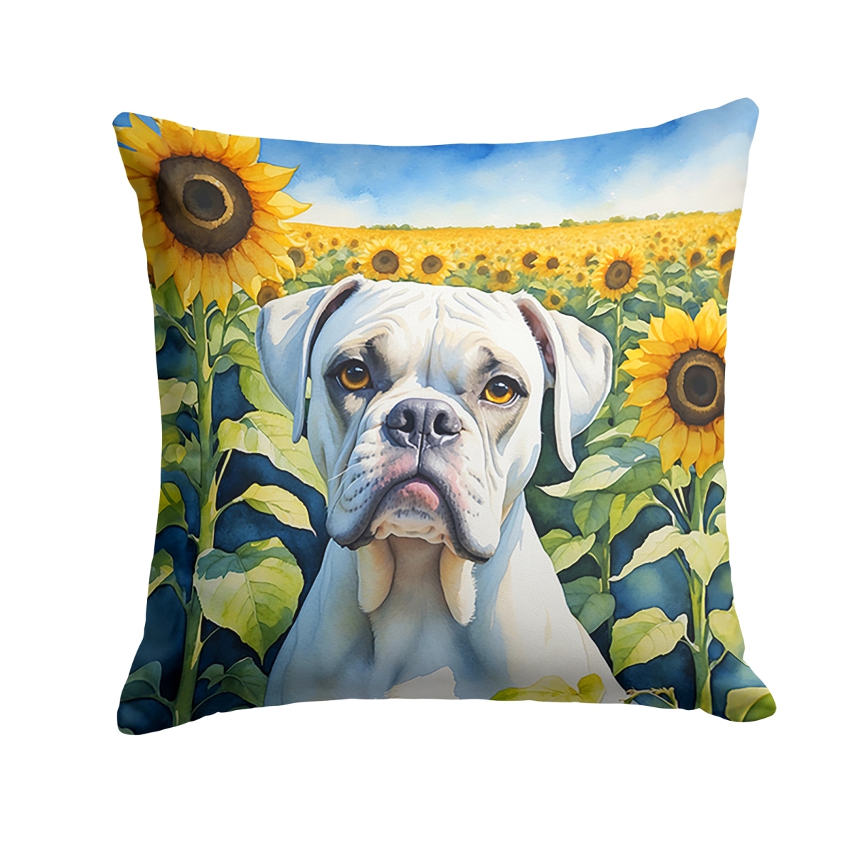 14 x 14 in. Boxer in Sunflowers Throw Pillow