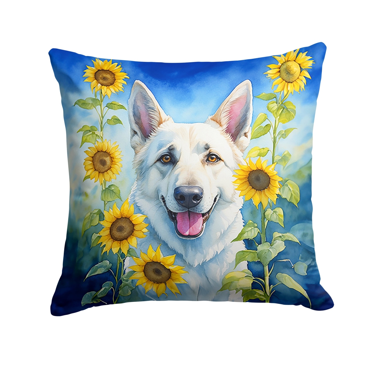 18 x 18 in. White German Shepherd in Sunflowers Throw Pillow