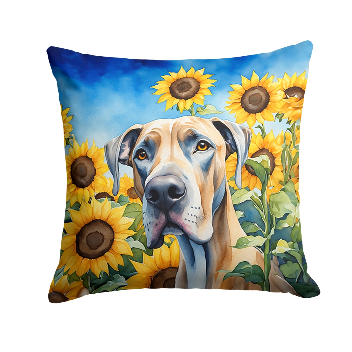 18 x 18 in. Great Dane in Sunflowers Throw Pillow