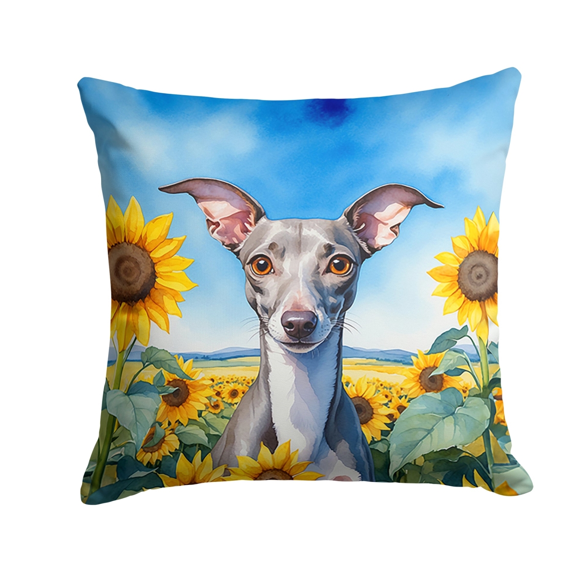 18 x 18 in. Italian Greyhound in Sunflowers Throw Pillow