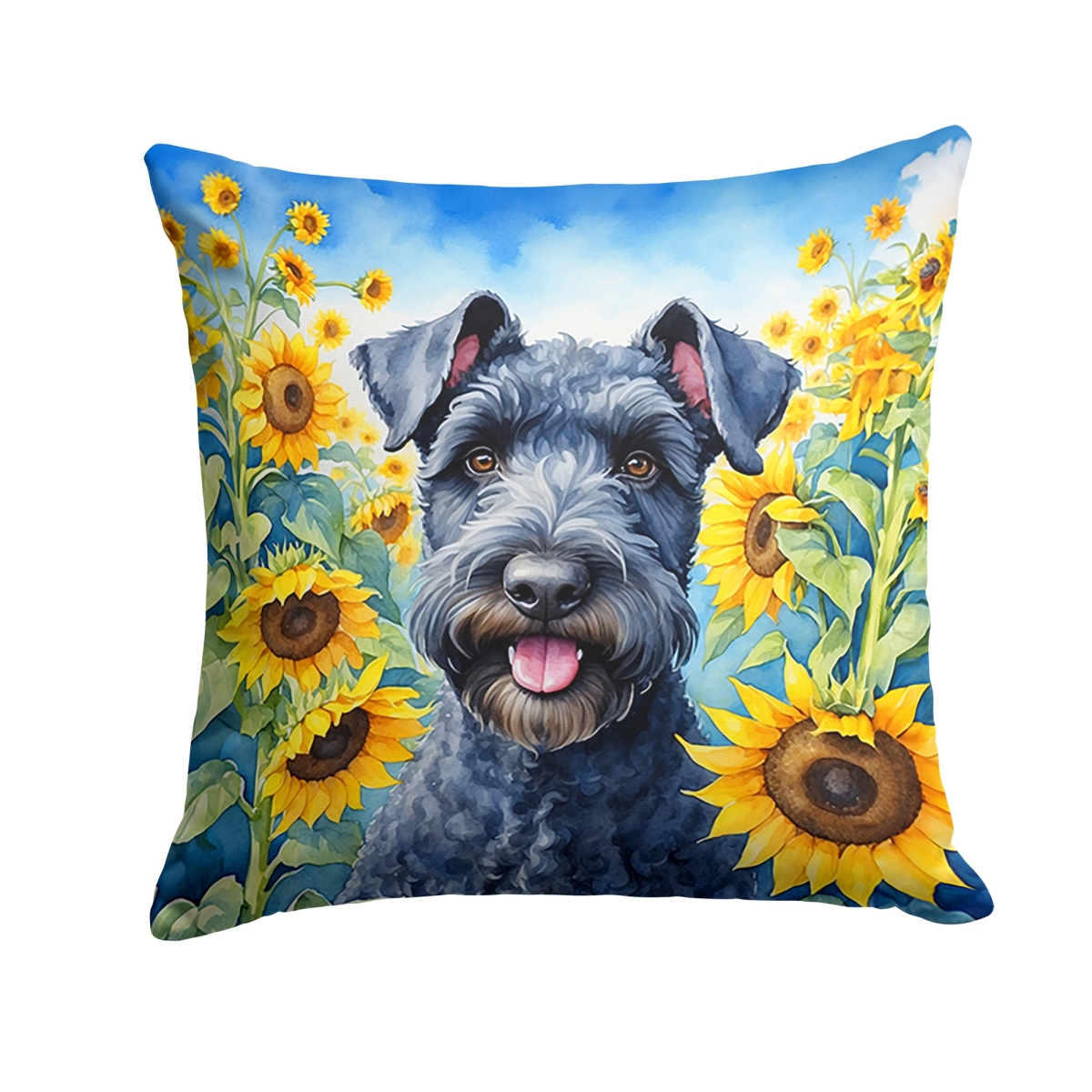 18 x 18 in. Kerry Blue Terrier in Sunflowers Throw Pillow