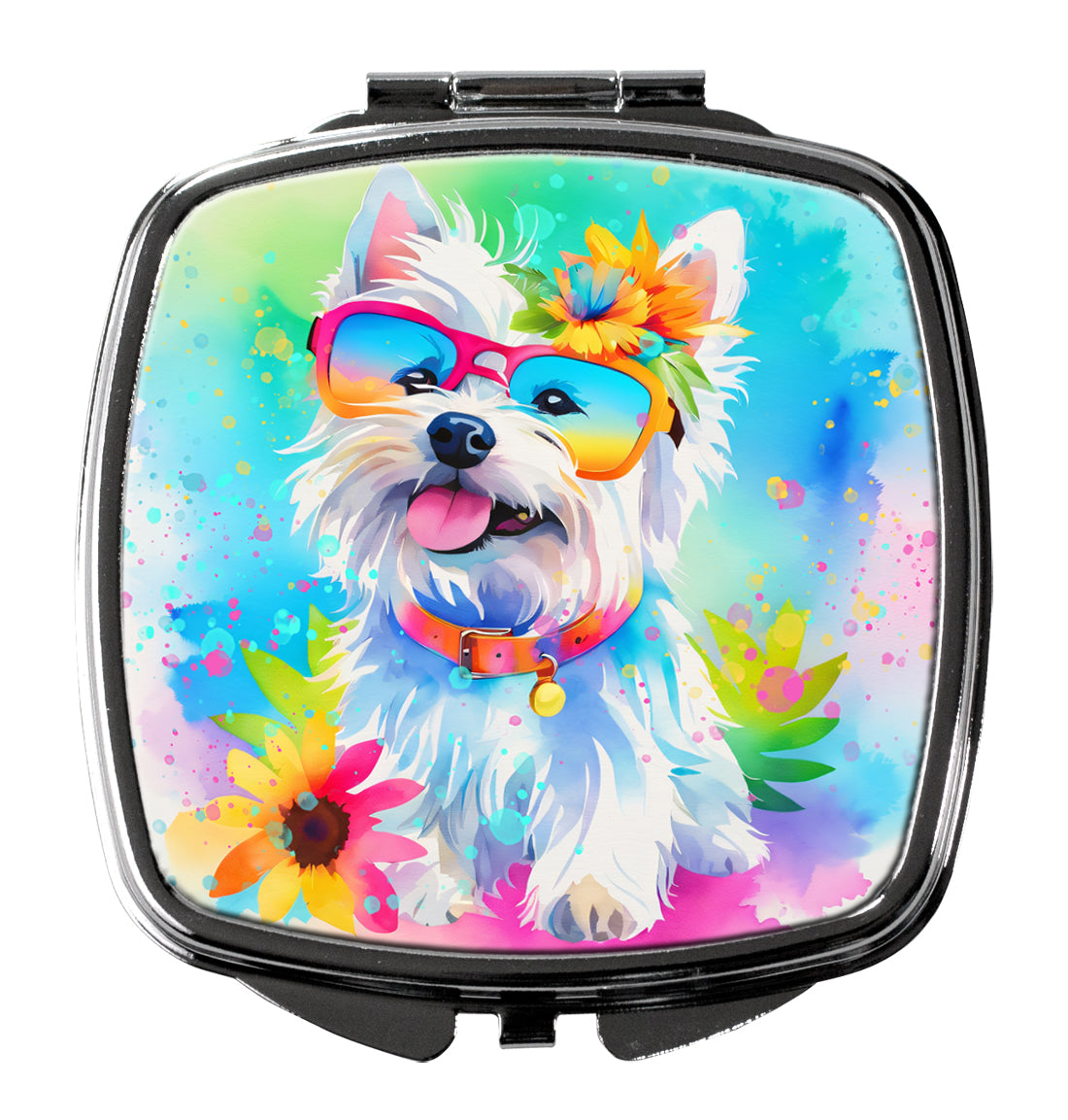 3 x 2.75 in. Westie Hippie Dawg Compact Mirror