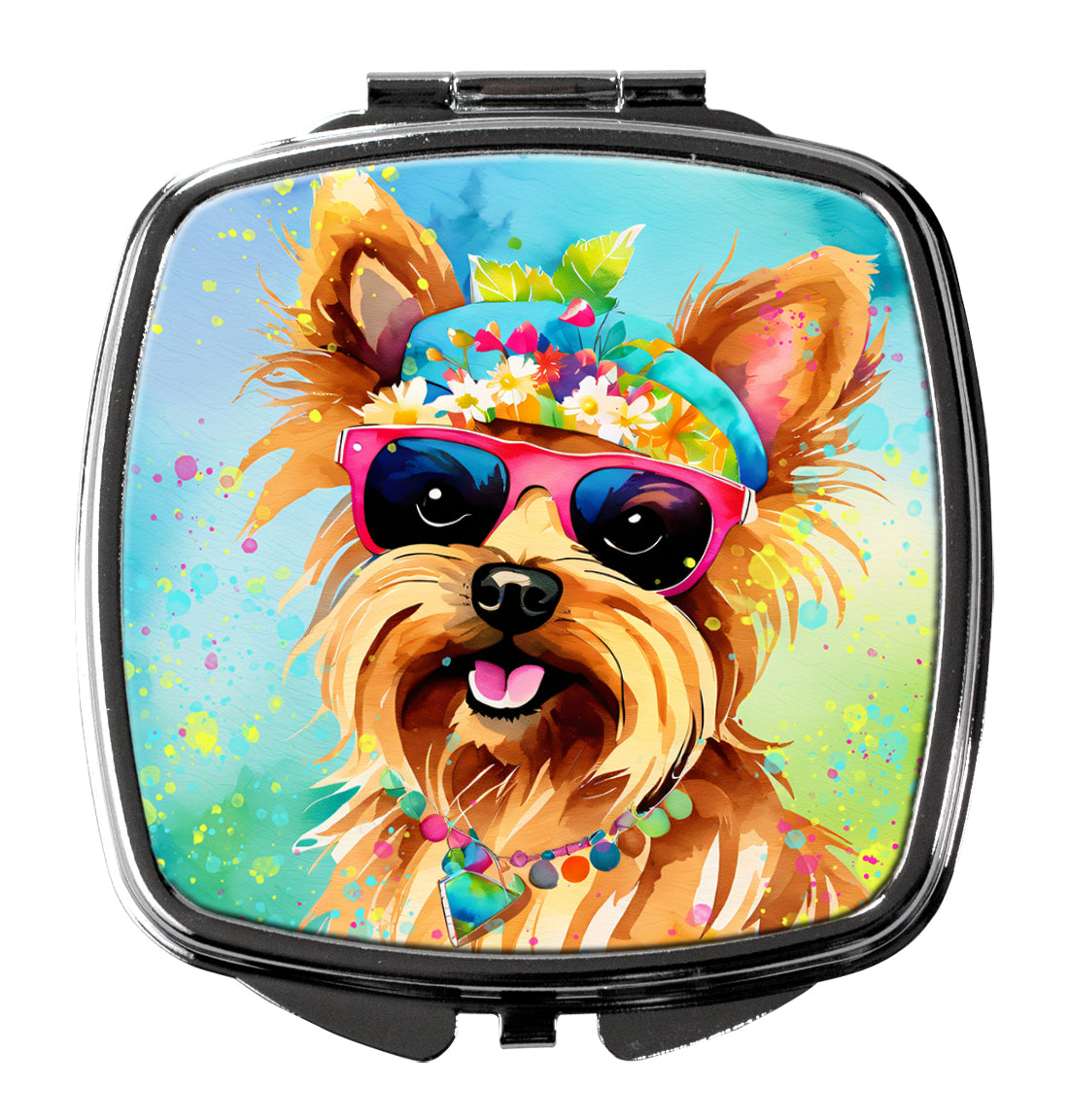 DAC2575SCM 3 x 2.75 in. Yorkshire Terrier Hippie Dawg Compact Mirror