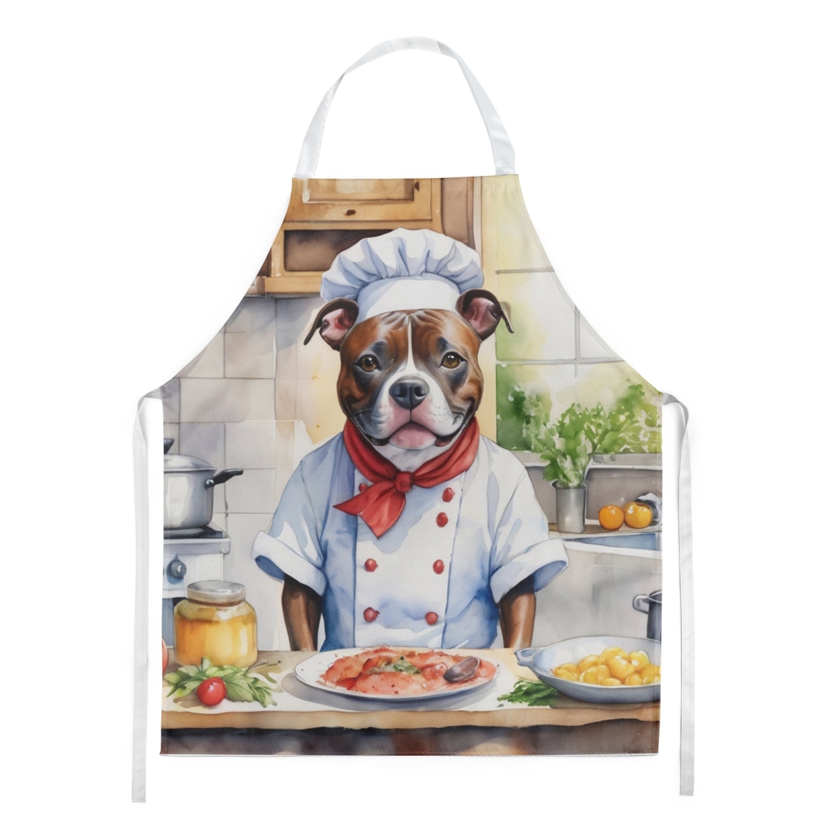 Picture of Carolines Treasures DAC6330APRON 30 x 27 in. Staffordshire Bull Terrier The Chef Apron