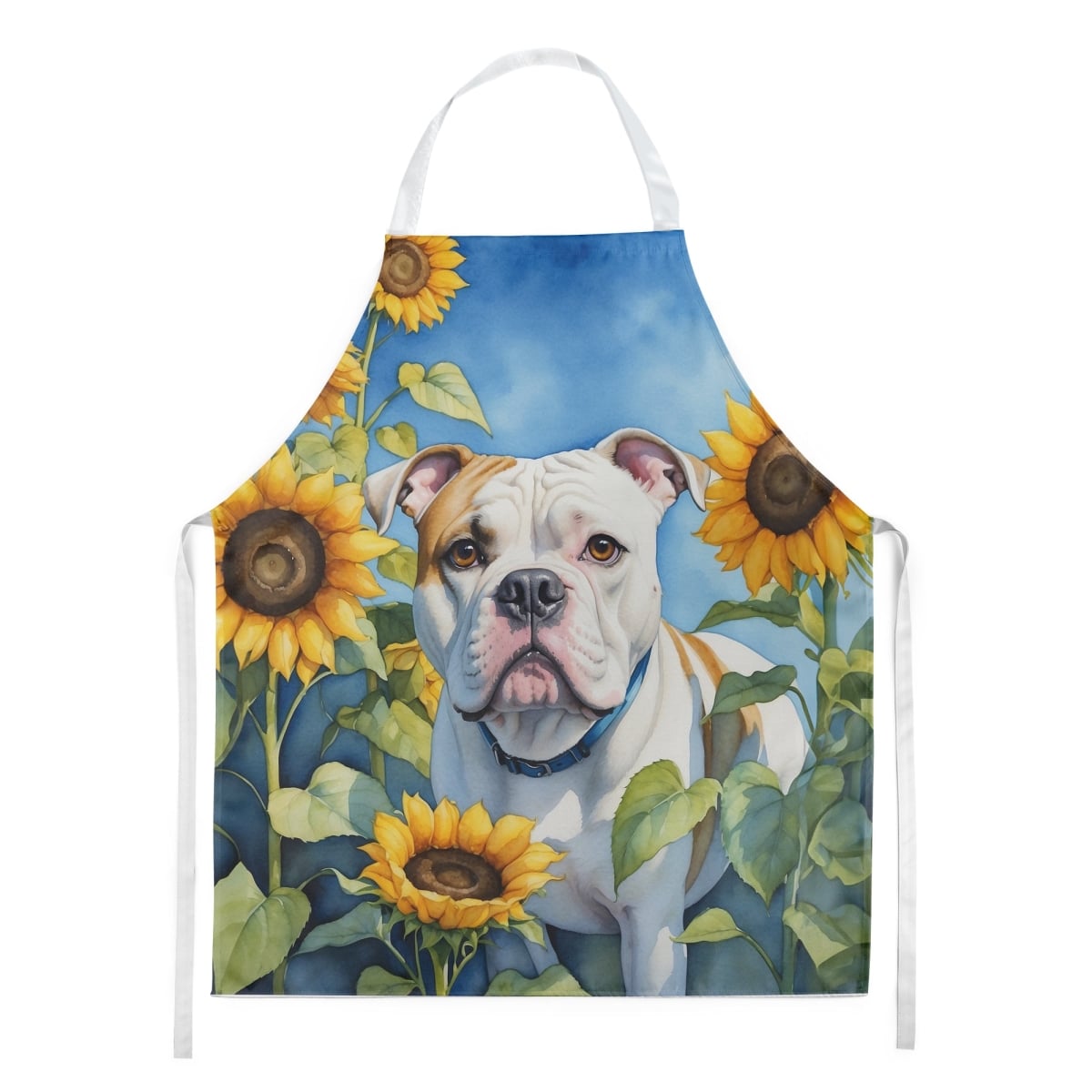 Picture of Carolines Treasures DAC6006APRON 30 x 27 in. American Bulldog in Sunflowers Apron