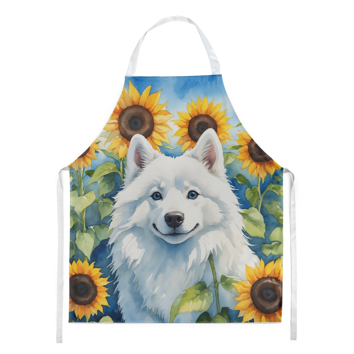 Picture of Carolines Treasures DAC6008APRON 30 x 27 in. American Eskimo in Sunflowers Apron