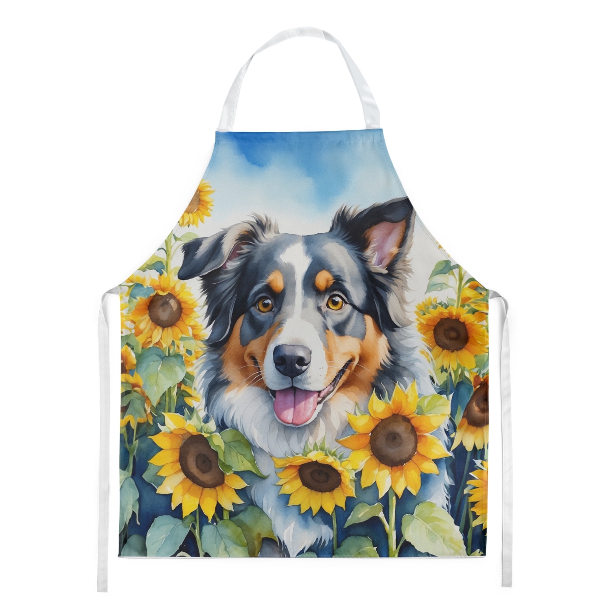 Picture of Carolines Treasures DAC6014APRON 30 x 27 in. Australian Shepherd in Sunflowers Apron