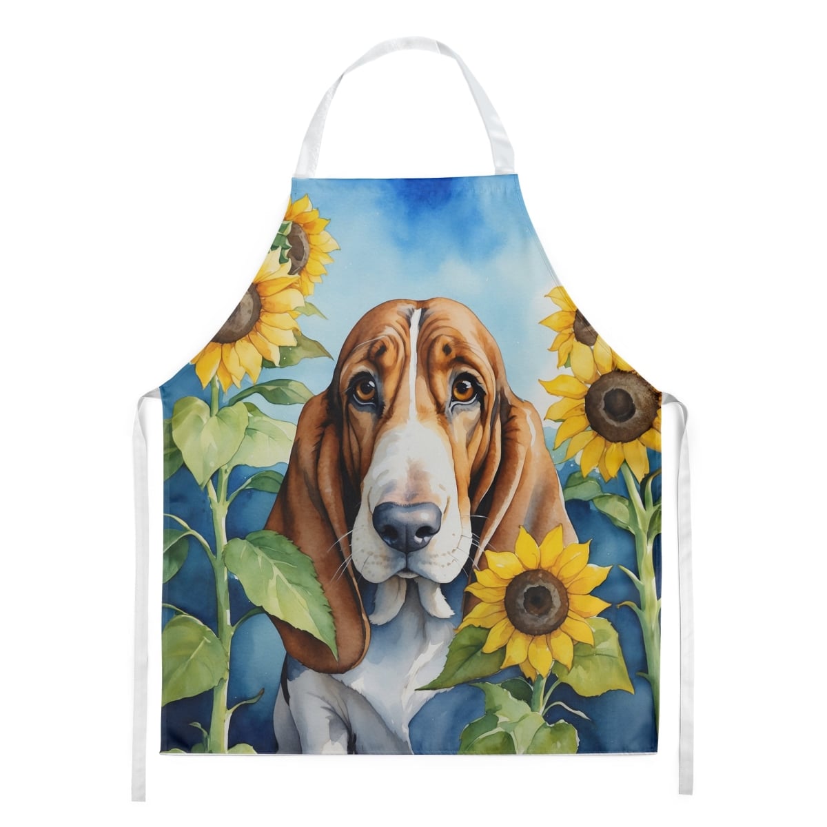 Picture of Carolines Treasures DAC6017APRON 30 x 27 in. Basset Hound in Sunflowers Apron