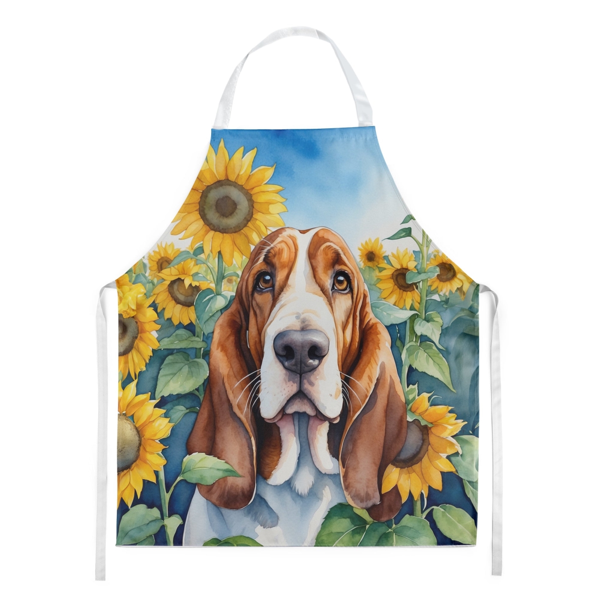 Picture of Carolines Treasures DAC6018APRON 30 x 27 in. Basset Hound in Sunflowers Apron