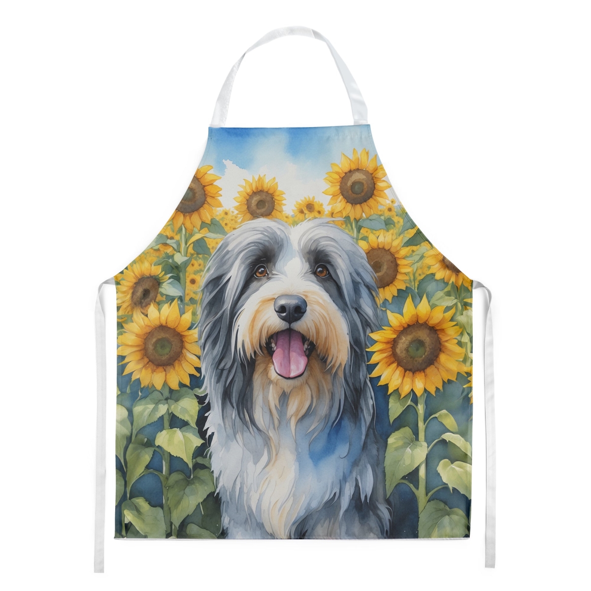 Picture of Carolines Treasures DAC6020APRON 30 x 27 in. Bearded Collie in Sunflowers Apron