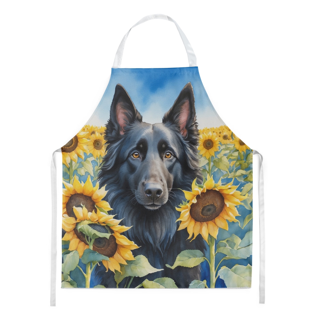Picture of Carolines Treasures DAC6023APRON 30 x 27 in. Belgian Sheepdog in Sunflowers Apron