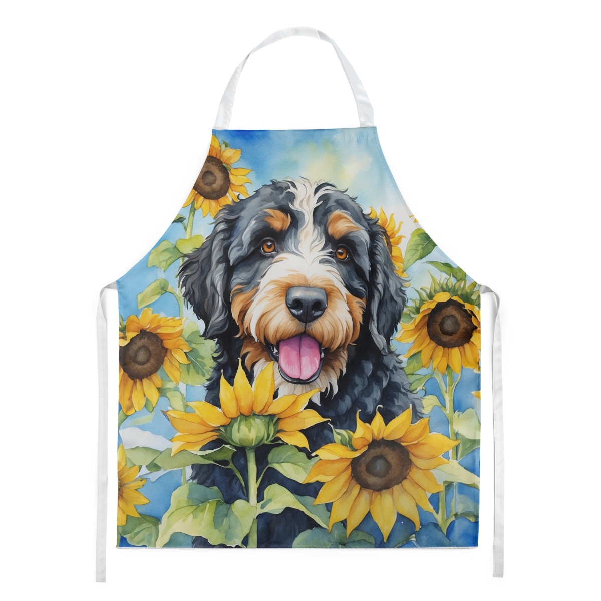 Picture of Carolines Treasures DAC6025APRON 30 x 27 in. Bernedoodle in Sunflowers Apron