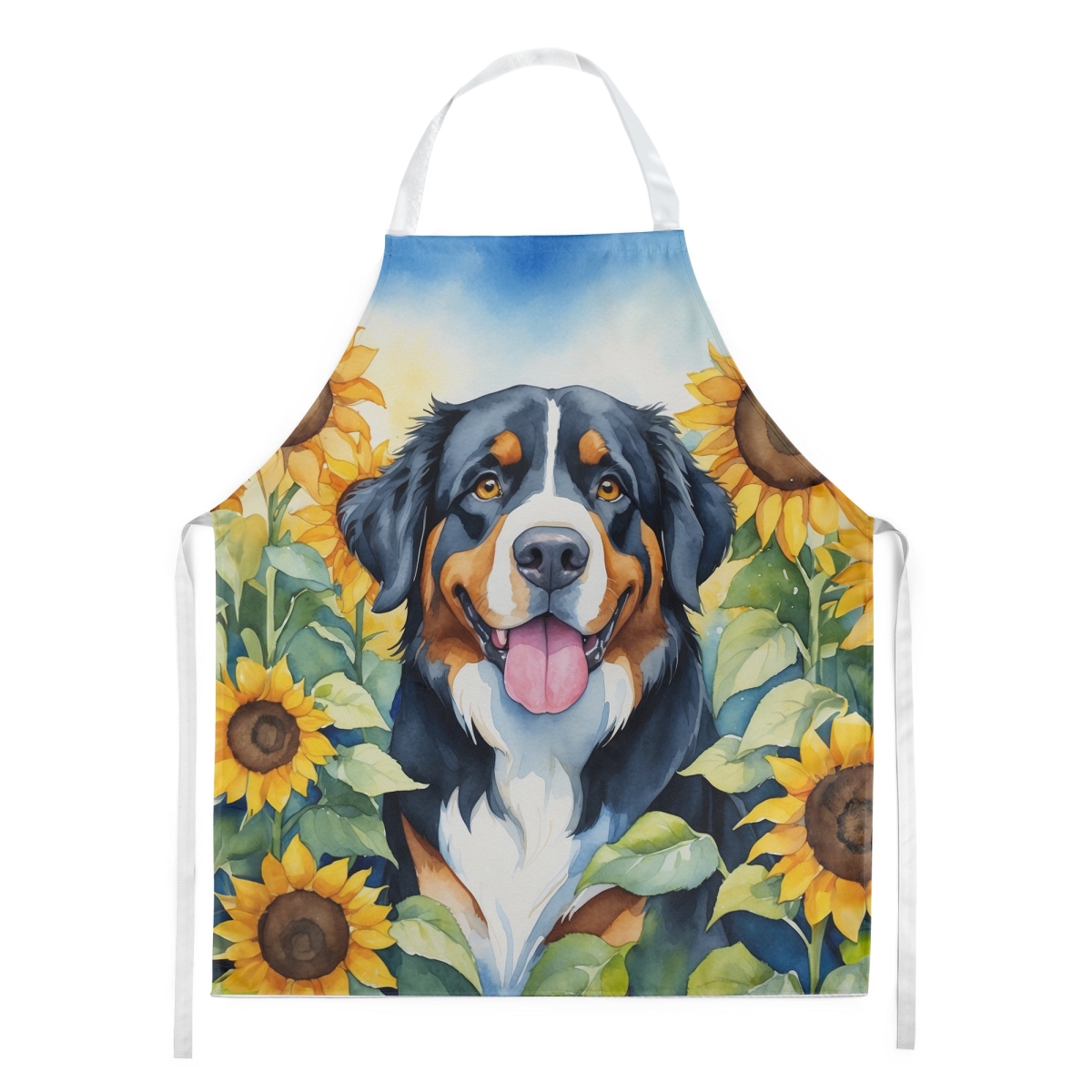 Picture of Carolines Treasures DAC6026APRON 30 x 27 in. Bernese Mountain Dog in Sunflowers Apron