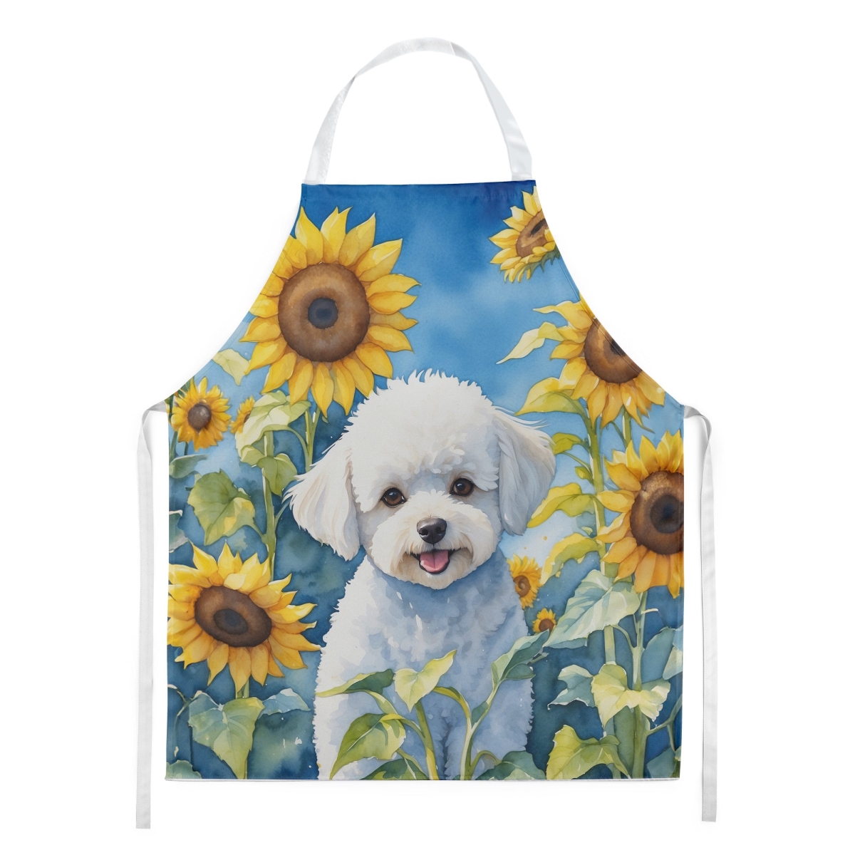 Picture of Carolines Treasures DAC6027APRON 30 x 27 in. Bichon Frise in Sunflowers Apron