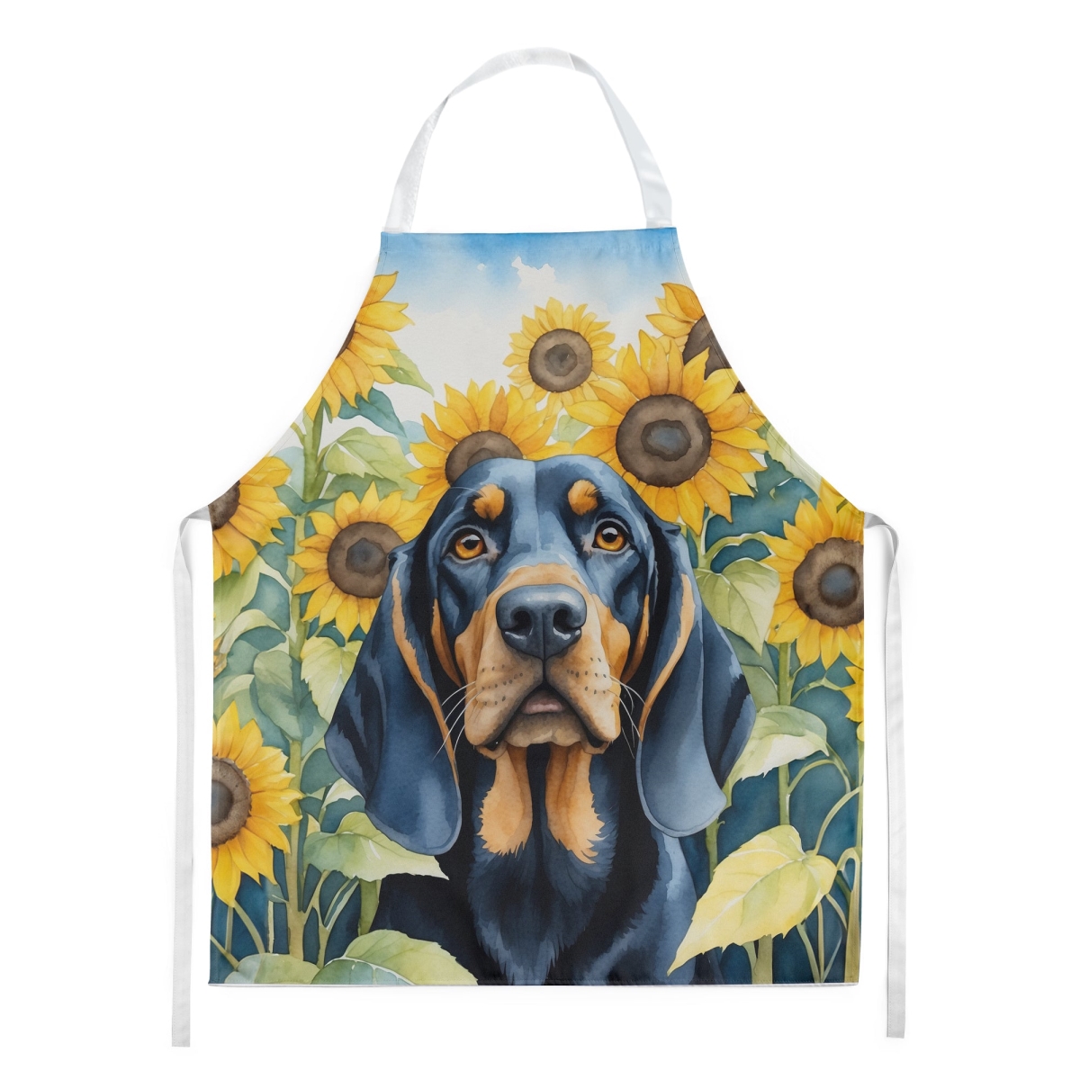 Picture of Carolines Treasures DAC6028APRON 30 x 27 in. Black & Tan Coonhound in Sunflowers Apron