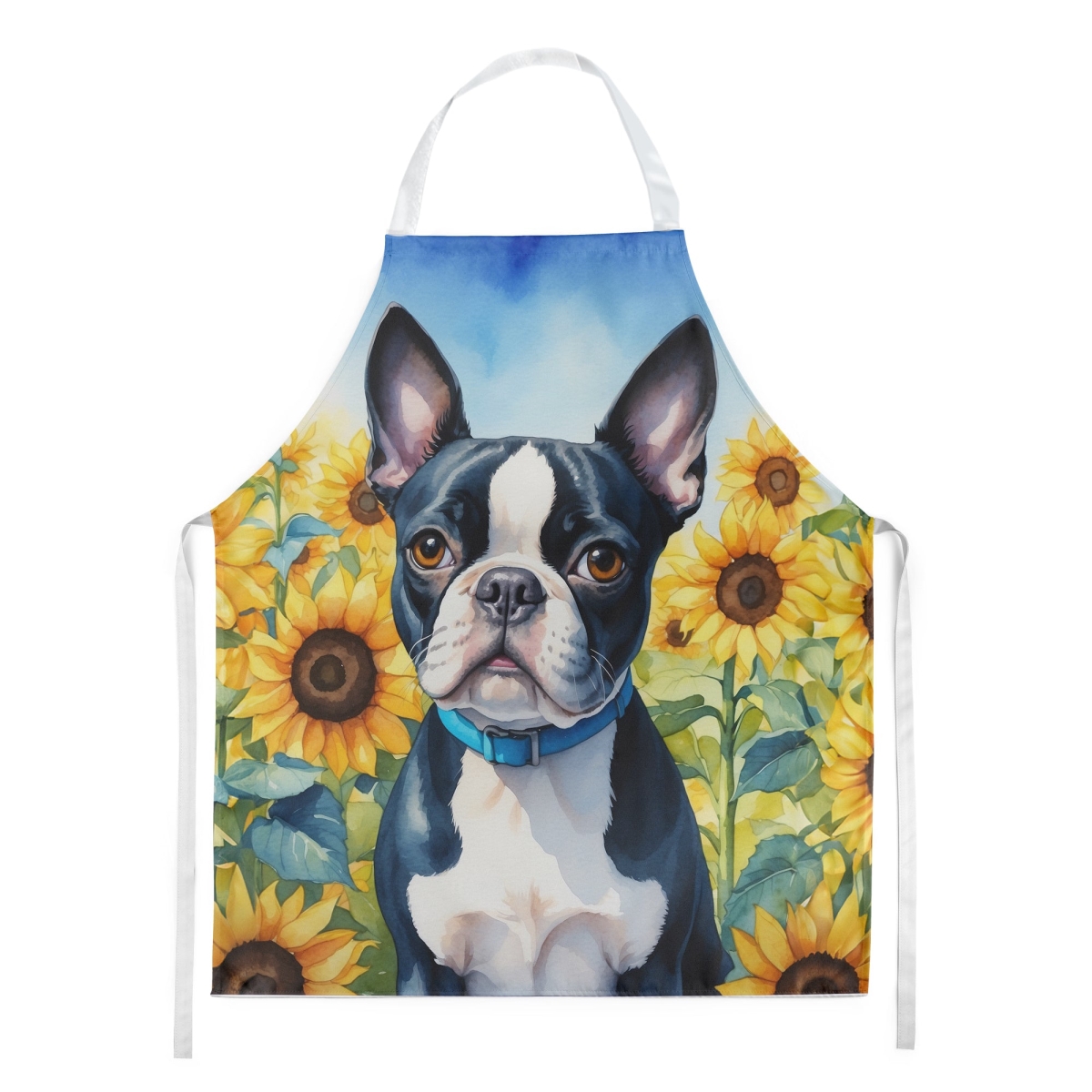 Picture of Carolines Treasures DAC6036APRON 30 x 27 in. Boston Terrier in Sunflowers Apron