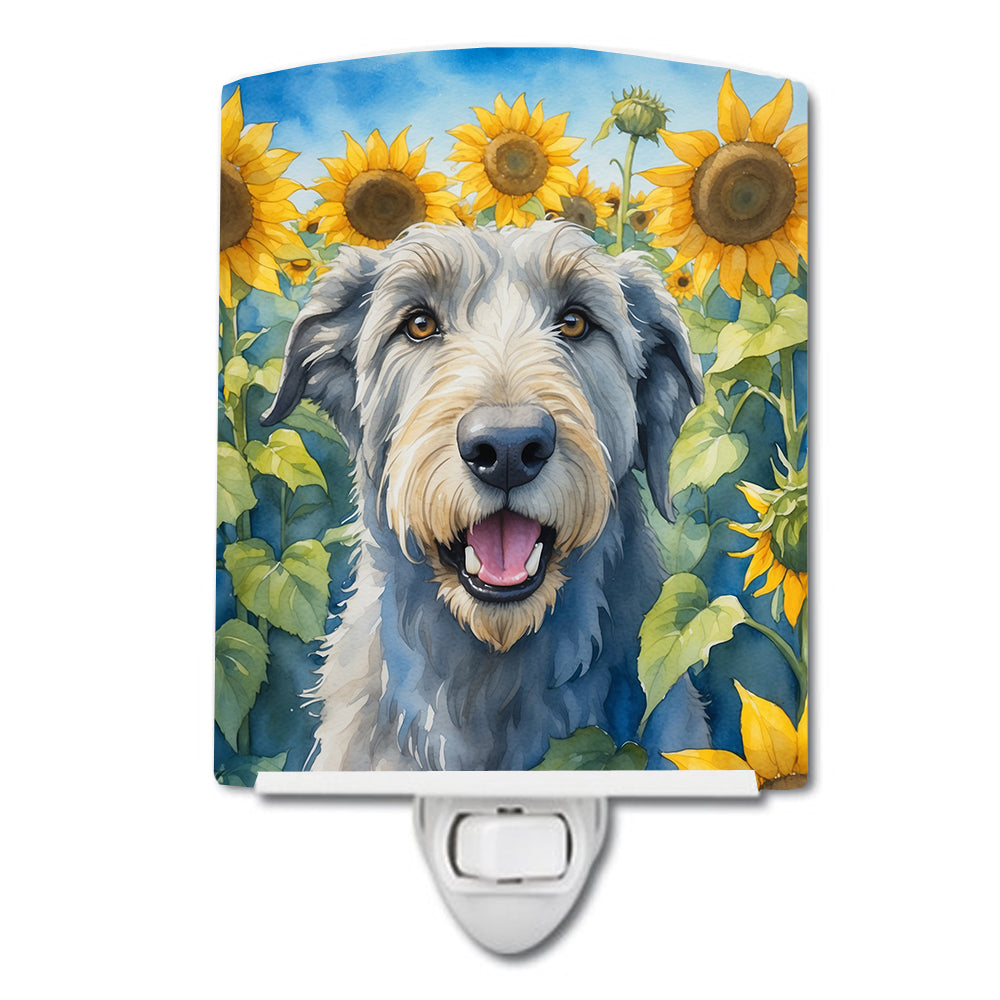 6 x 4 in. Irish Wolfhound in Sunflowers Ceramic Night Light