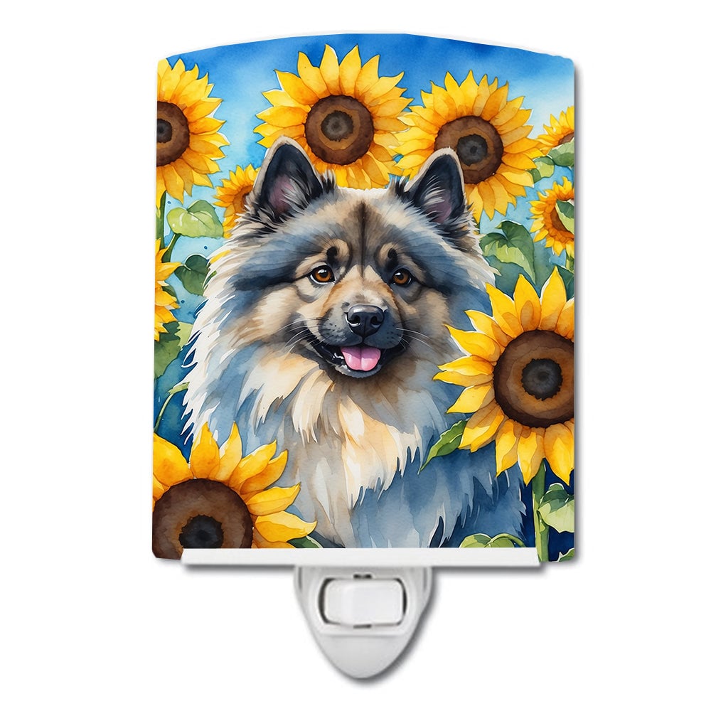 6 x 4 in. Keeshond in Sunflowers Ceramic Night Light