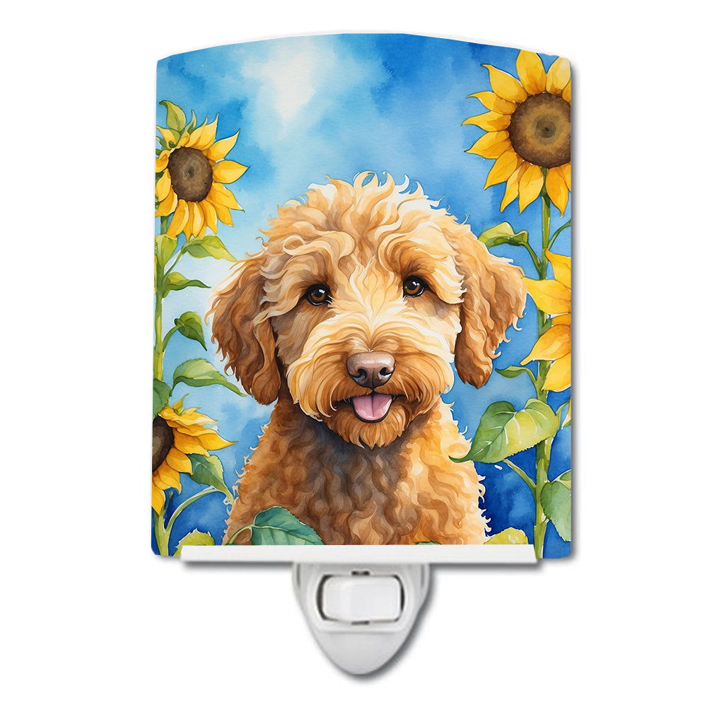 6 x 4 in. Labradoodle in Sunflowers Ceramic Night Light