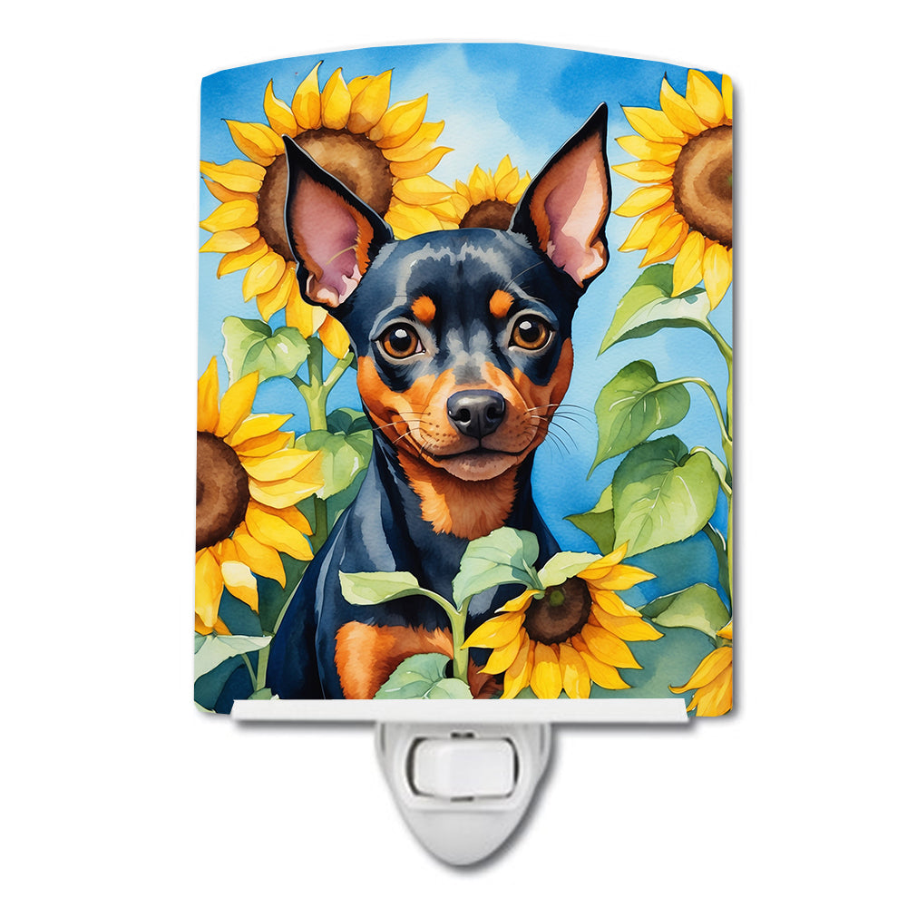 DAC6121CNL 6 x 4 in. Miniature Pinscher in Sunflowers Ceramic Night Light
