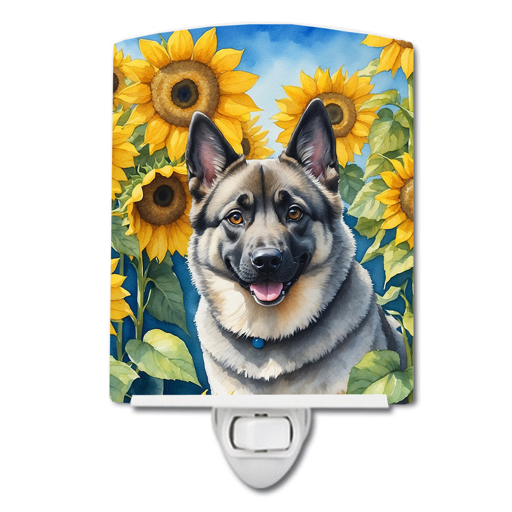 DAC6126CNL 6 x 4 in. Norwegian Elkhound in Sunflowers Ceramic Night Light