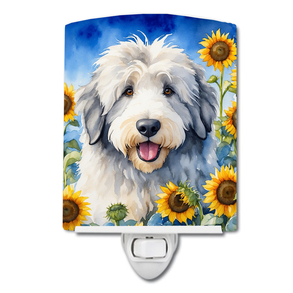 DAC6129CNL 6 x 4 in. Old English Sheepdog in Sunflowers Ceramic Night Light