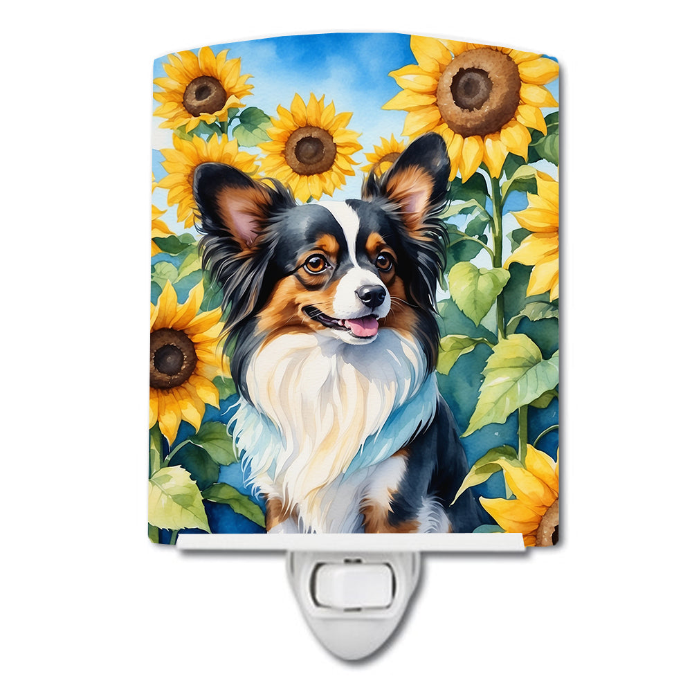 6 x 4 in. Papillon in Sunflowers Ceramic Night Light