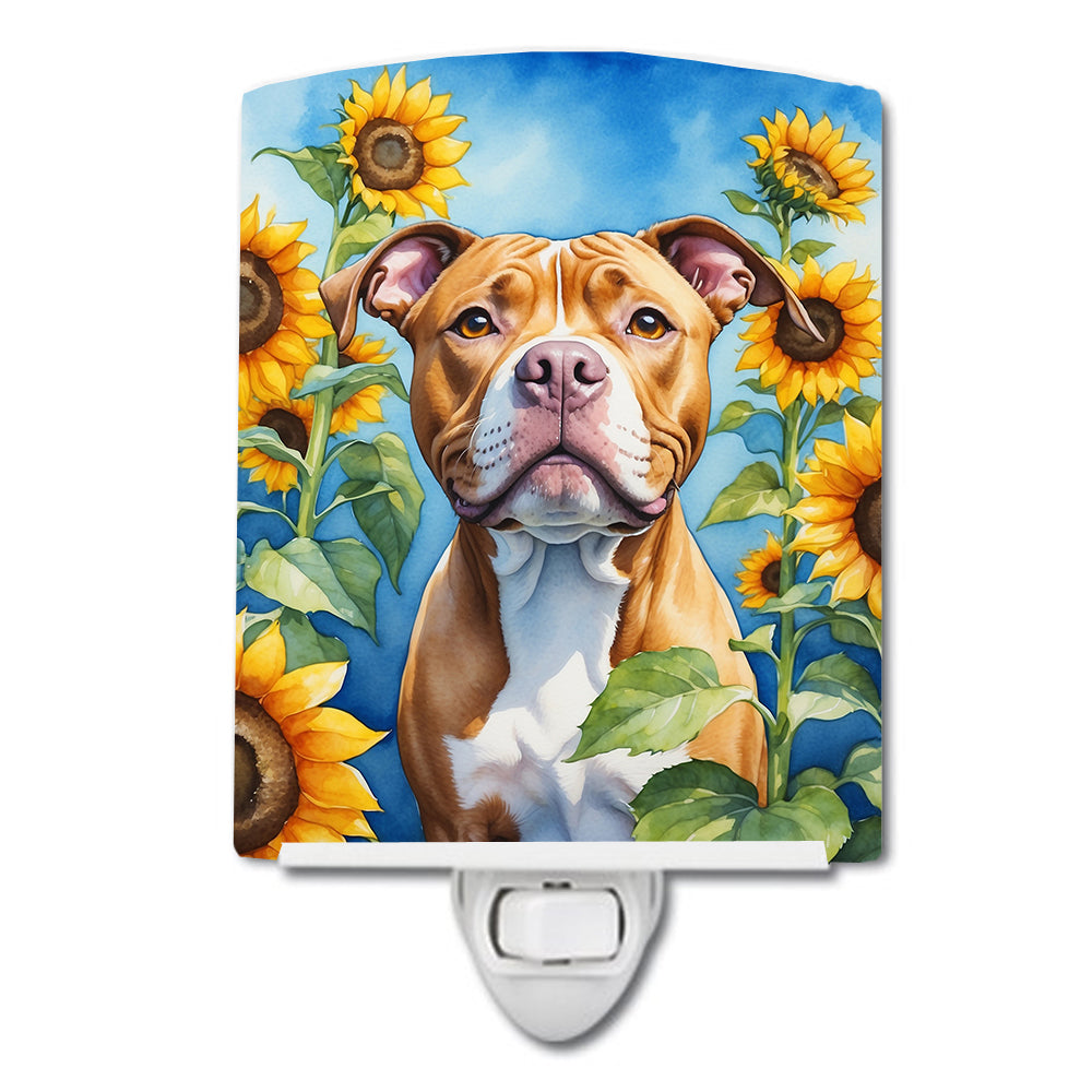DAC6133CNL 6 x 4 in. Pit Bull Terrier in Sunflowers Ceramic Night Light