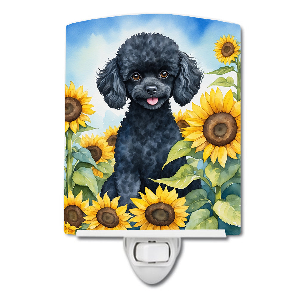 DAC6137CNL 6 x 4 in. Black Poodle in Sunflowers Ceramic Night Light
