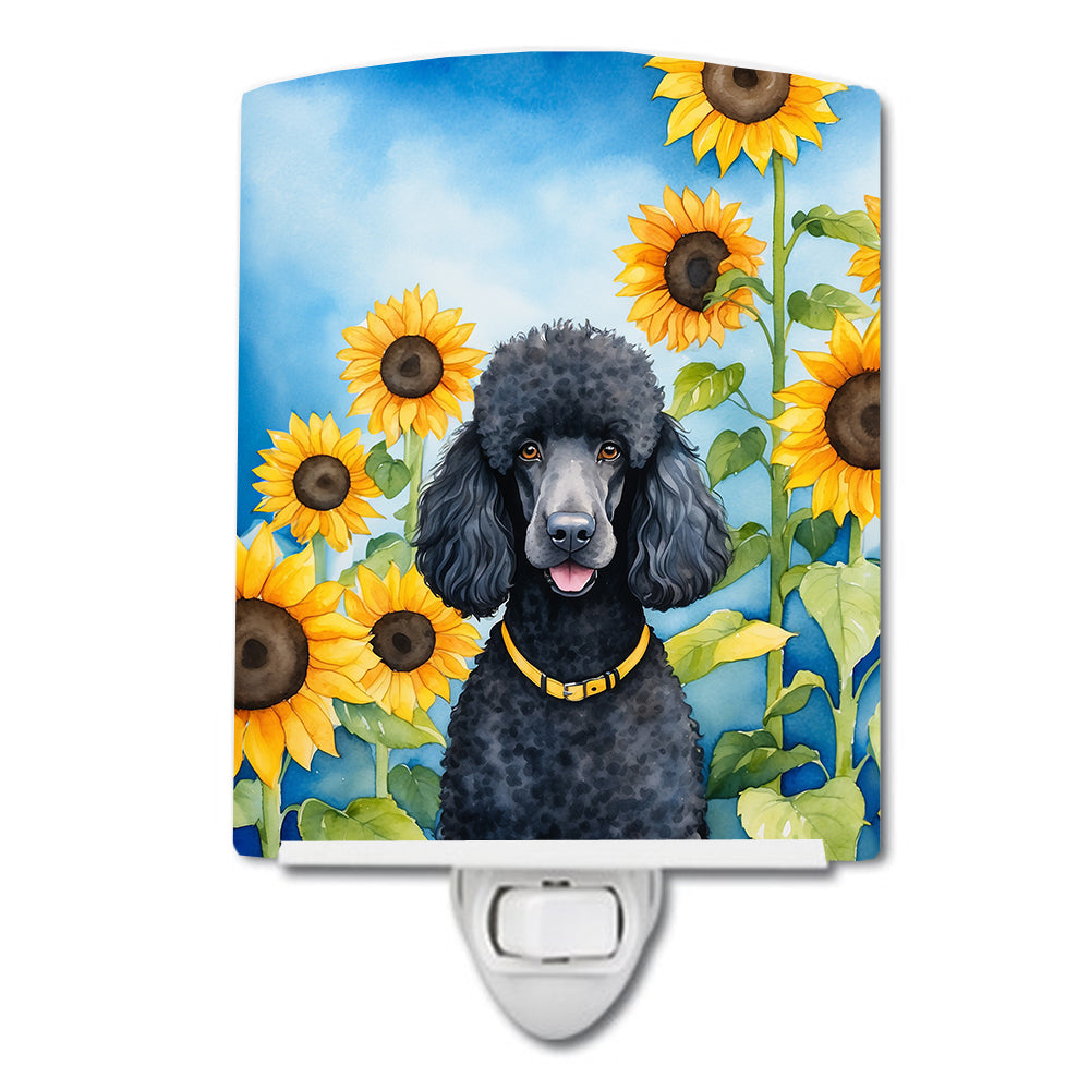 DAC6138CNL 6 x 4 in. Black Poodle in Sunflowers Ceramic Night Light