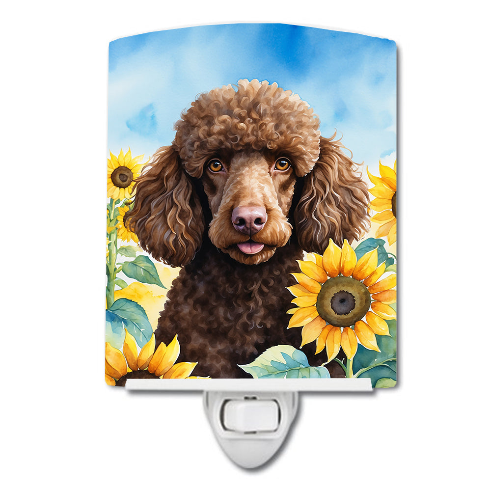 DAC6140CNL 6 x 4 in. Chocolate Poodle in Sunflowers Ceramic Night Light